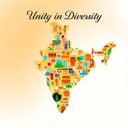 A vibrant and colorful poster illustrating the theme of unity in diversity as it pertains to Indian culture