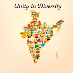 A vibrant and colorful poster illustrating the theme of unity in diversity as it pertains to Indian culture