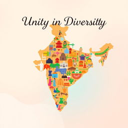 A vibrant and colorful poster illustrating the theme of unity in diversity as it pertains to Indian culture