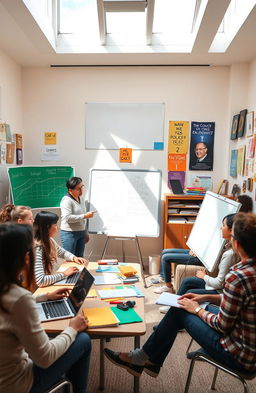 A vibrant and engaging classroom scene filled with diverse students enthusiastically participating in a training session