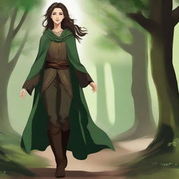 A high-quality digital art portraying a young female druid with long, slightly curly dark brown hair