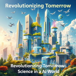 A futuristic poster showcasing the innovations of science in an AI-driven world