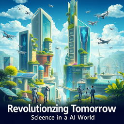 A futuristic poster showcasing the innovations of science in an AI-driven world