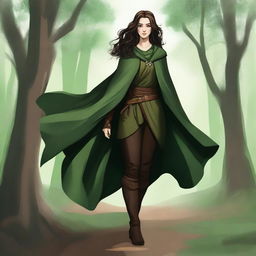 A high-quality digital art portraying a young female druid with long, slightly curly dark brown hair