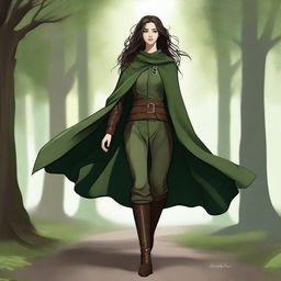 A high-quality digital art portraying a young female druid with long, slightly curly dark brown hair