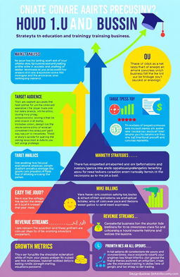 A visually compelling infographic outlining strategies to build an education and training business aimed at achieving one billion revenue