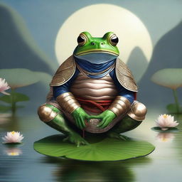 A high-quality digital art piece depicting a frog in samurai armor