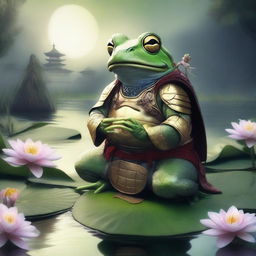 A high-quality digital art piece depicting a frog in samurai armor