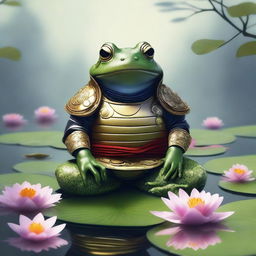 A high-quality digital art piece depicting a frog in samurai armor