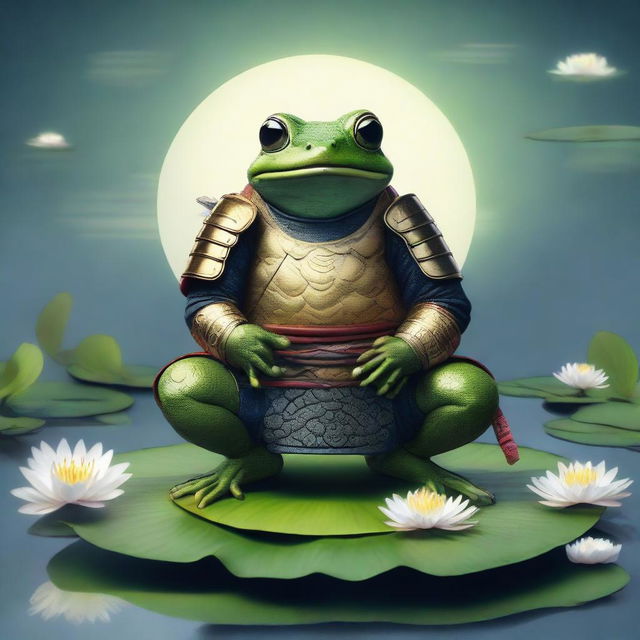 A high-quality digital art piece depicting a frog in samurai armor