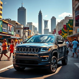 A lifelike representation of a Jeep Compass parked on the bustling streets of São Paulo, Brazil