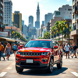A lifelike representation of a Jeep Compass parked on the bustling streets of São Paulo, Brazil