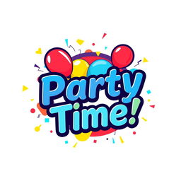A vibrant and modern party logo design featuring bold colors such as red, blue, and yellow, with playful, geometric shapes that suggest movement and excitement