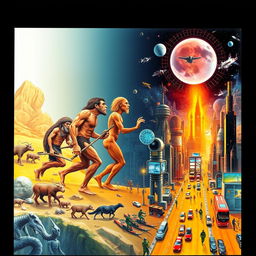A visually striking poster illustrating the evolution of man from Neanderthal to modern human