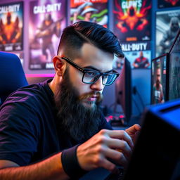 A Venezuelan Call of Duty Mobile player with straight hair, a thick beard, and fair skin