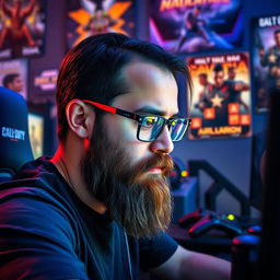 A Venezuelan Call of Duty Mobile player with straight hair, a thick beard, and fair skin