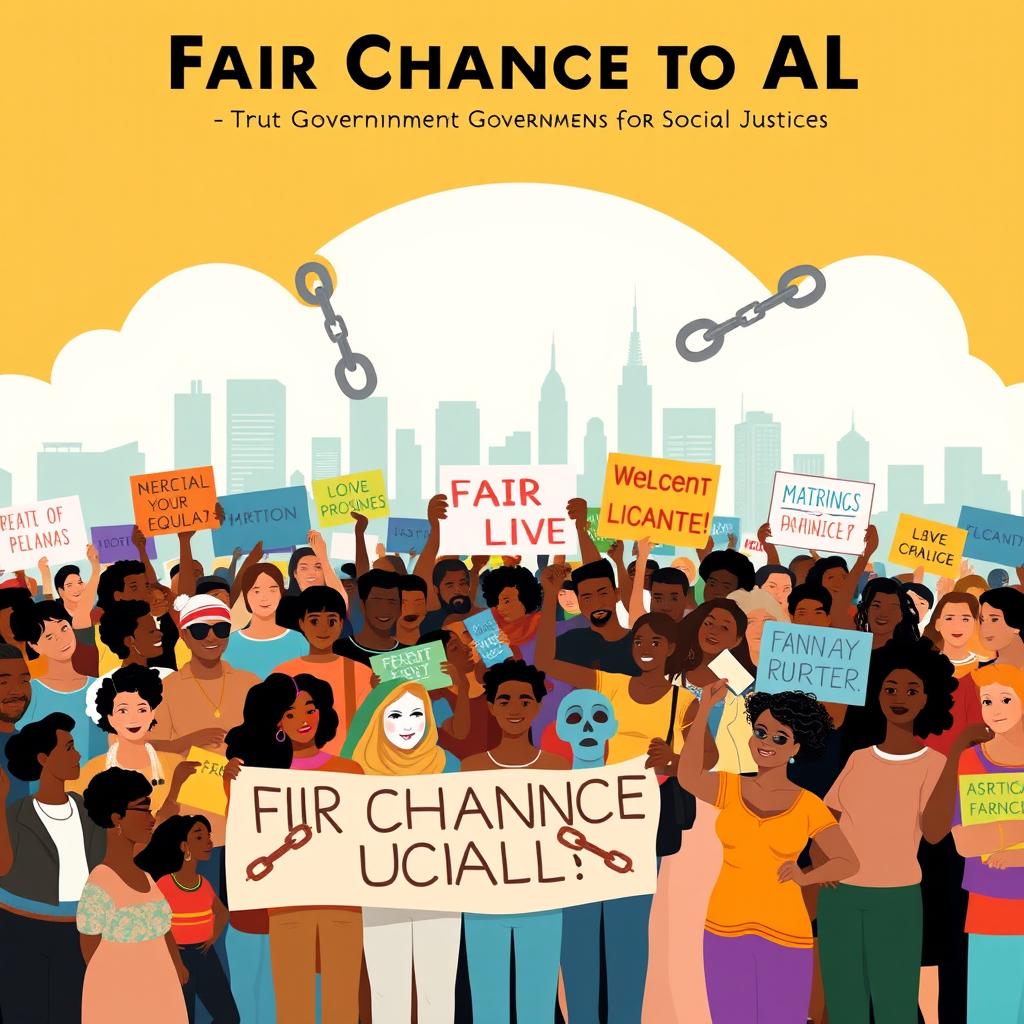 A visually impactful illustration representing the slogan 'Fair Chance for All: Government Programs for Social Justice'