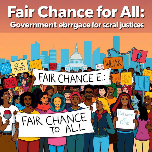 A visually impactful illustration representing the slogan 'Fair Chance for All: Government Programs for Social Justice'