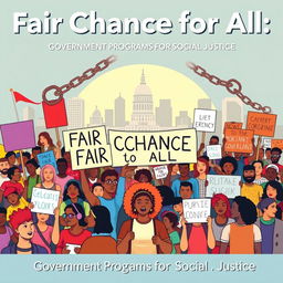 A visually impactful illustration representing the slogan 'Fair Chance for All: Government Programs for Social Justice'