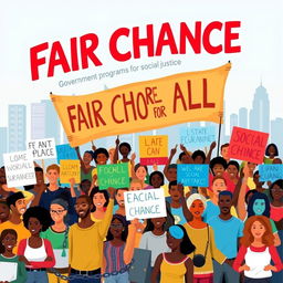 A visually impactful illustration representing the slogan 'Fair Chance for All: Government Programs for Social Justice'