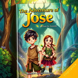 A captivating book cover for 'The Adventures of Jose,' featuring a young boy named Jose and his brave friend embarking on a quest to save their kidnapped companion from the queen of the Aswangs
