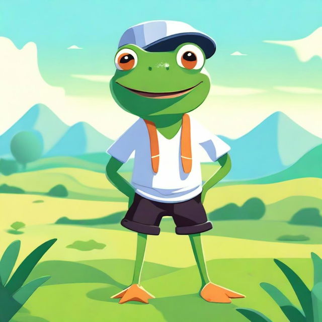 A high-resolution, 2D cartoon image illustrating a frog in clothing