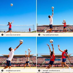 A dynamic and vibrant sequence showcasing various volleyball serves