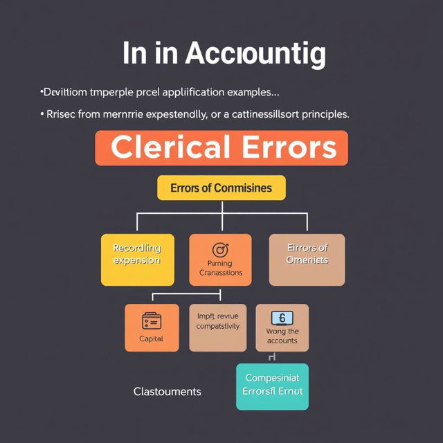 A structured infographic or educational chart that outlines the classification of errors in accounting