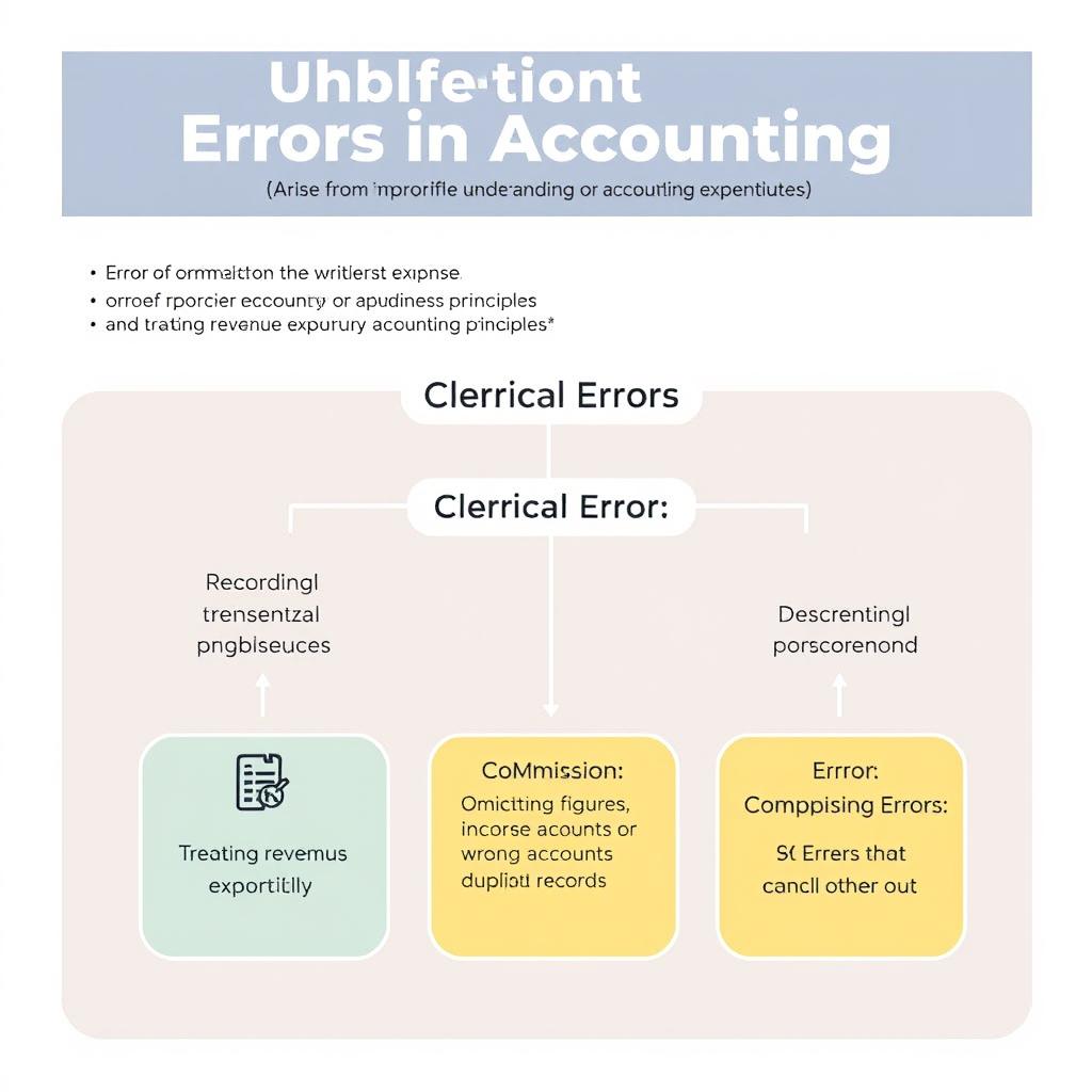 A structured infographic or educational chart that outlines the classification of errors in accounting