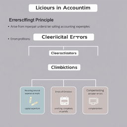 A structured infographic or educational chart that outlines the classification of errors in accounting
