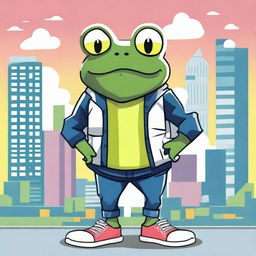 An image in the style of Noair, showcasing a frog in fashionable attire