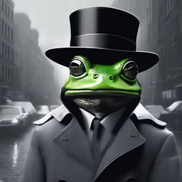 A high-quality, noir-style digital art image featuring a frog