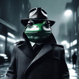 A high-quality, noir-style digital art image featuring a frog