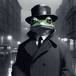 A high-quality, noir-style digital art image featuring a frog