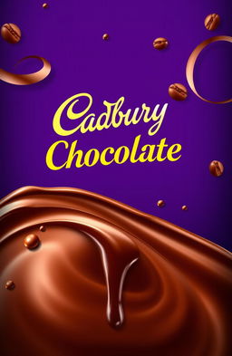 A visually appealing design concept for Cadbury chocolate, showcasing a glossy chocolate surface with rich, deep brown hues