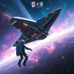 A stunning digital art scene depicting space exploration for a sci-fi book cover, featuring a futuristic spaceship soaring through the cosmos