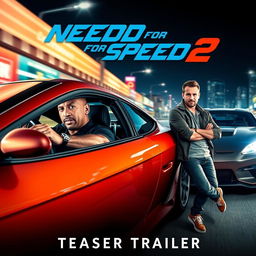 An electrifying teaser poster for 'Need for Speed 2' (2025), featuring Vin Diesel and Aaron Paul as the lead characters