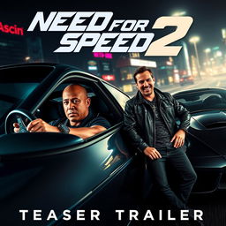 An electrifying teaser poster for 'Need for Speed 2' (2025), featuring Vin Diesel and Aaron Paul as the lead characters
