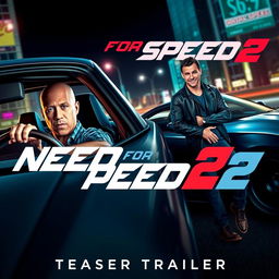 An electrifying teaser poster for 'Need for Speed 2' (2025), featuring Vin Diesel and Aaron Paul as the lead characters