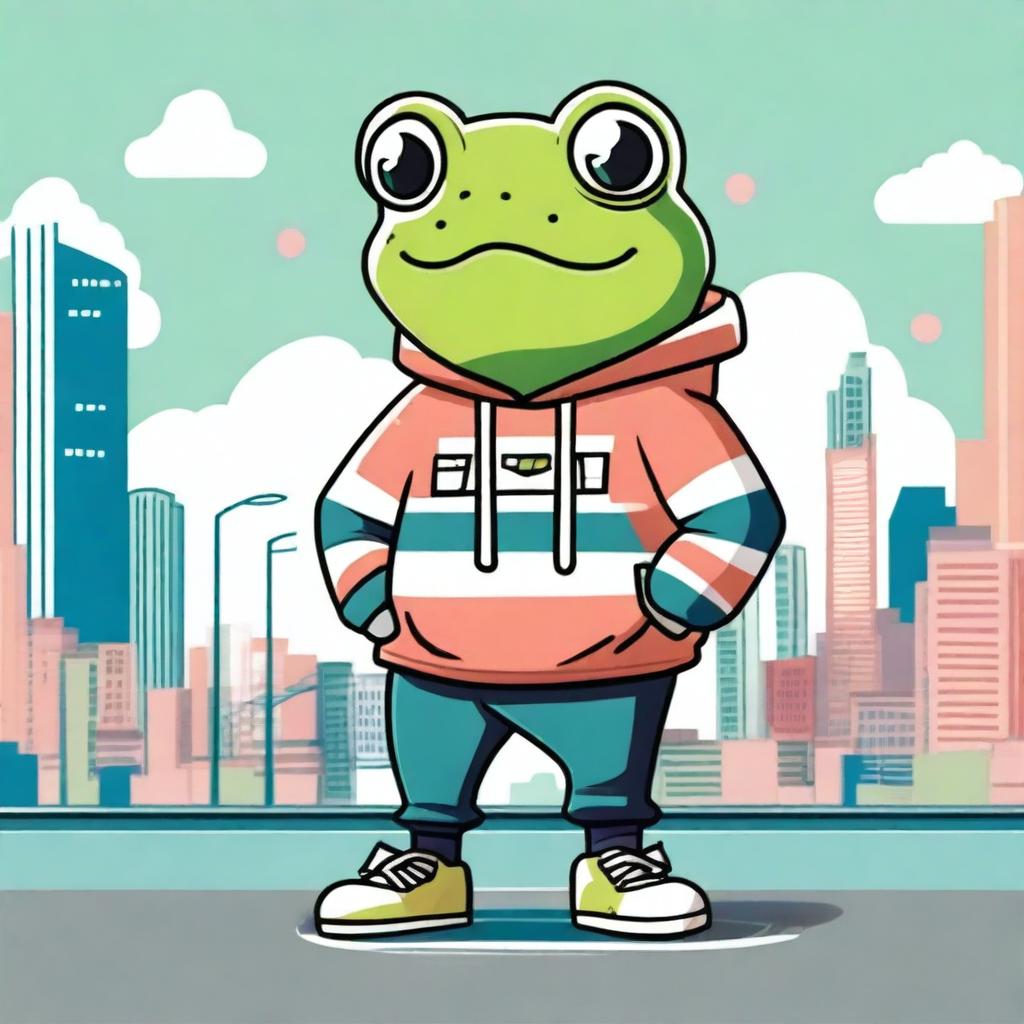 A high-quality, stylized drawing showcasing a frog wearing an Adidas sweatshirt