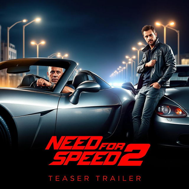 A captivating teaser poster for 'Need for Speed 2' (2025), prominently featuring Vin Diesel and Aaron Paul