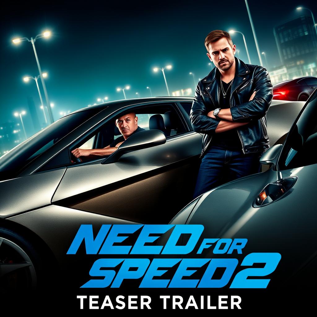 A captivating teaser poster for 'Need for Speed 2' (2025), prominently featuring Vin Diesel and Aaron Paul