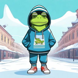 A high-quality digital art piece showcasing a frog in an Adidas sweatshirt, styled in a Russian aesthetic