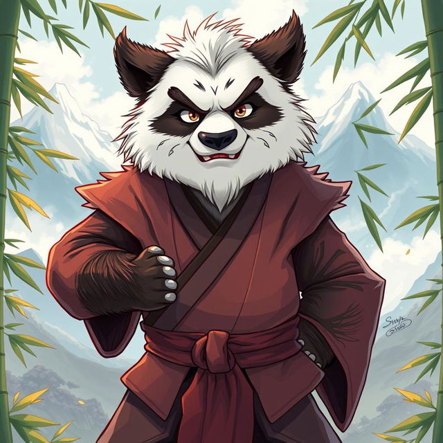 A masterful illustration of a wise martial arts master reminiscent of Master Shifu from Kung Fu Panda, showcasing intricate details in his fur, wise eyes, and traditional martial arts attire