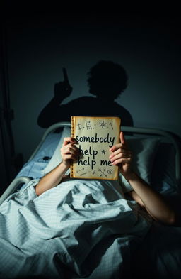 A book cover featuring a patient lying on a hospital bed at night in a dimly lit room