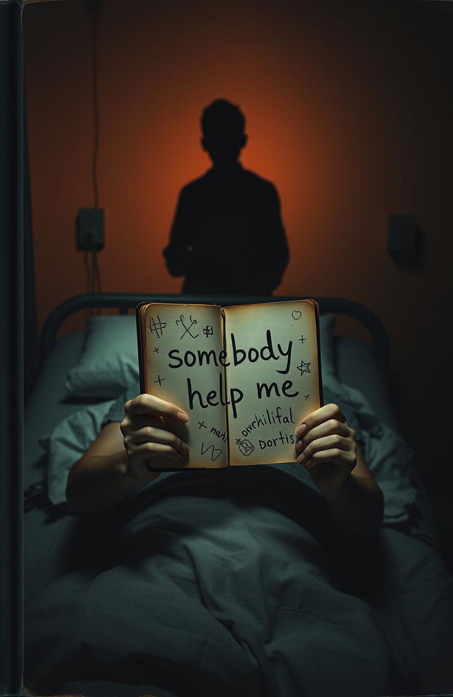 A book cover featuring a patient lying on a hospital bed at night in a dimly lit room