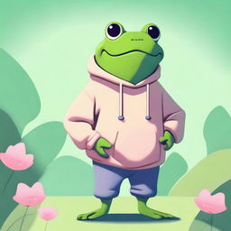 A high-quality digital art piece showcasing a frog in a sweatshirt