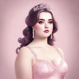 A high-quality digital art image showcasing a slightly chubby, slightly pale girl adorned with a stunning pink makeup look