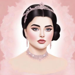 A high-quality digital art image portraying a slightly chubby girl with thin brows, elegantly dressed for prom