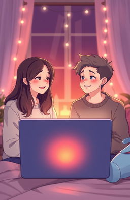 A heartfelt scene depicting two high school students, known as Plato, connected by the internet, slowly falling in love